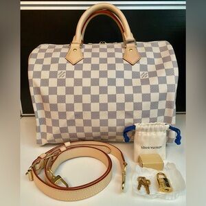 ❌SOLD❌Louis Vuitton Speedy 30 Bandouliere Damier Azur White Crossbody Bag *Mint